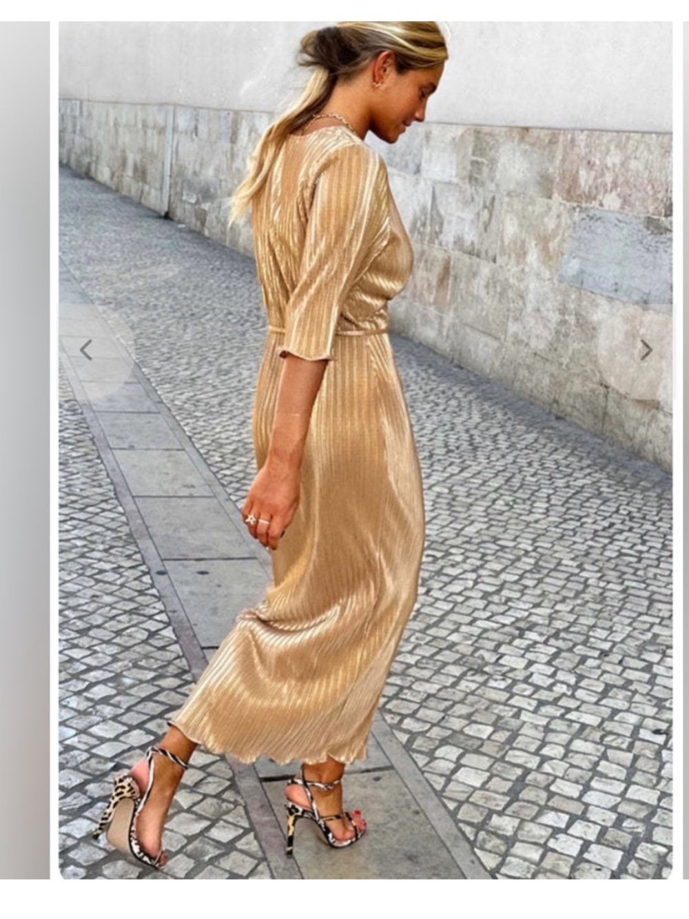 Never Fully Dressed Metallic Gold Pleated Maxi Dress